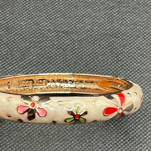 Jiu Long Xing Flowers Pink Purple Green  Cream Enamel Hinged Bangle Bracelet - Picture 4 of 7
